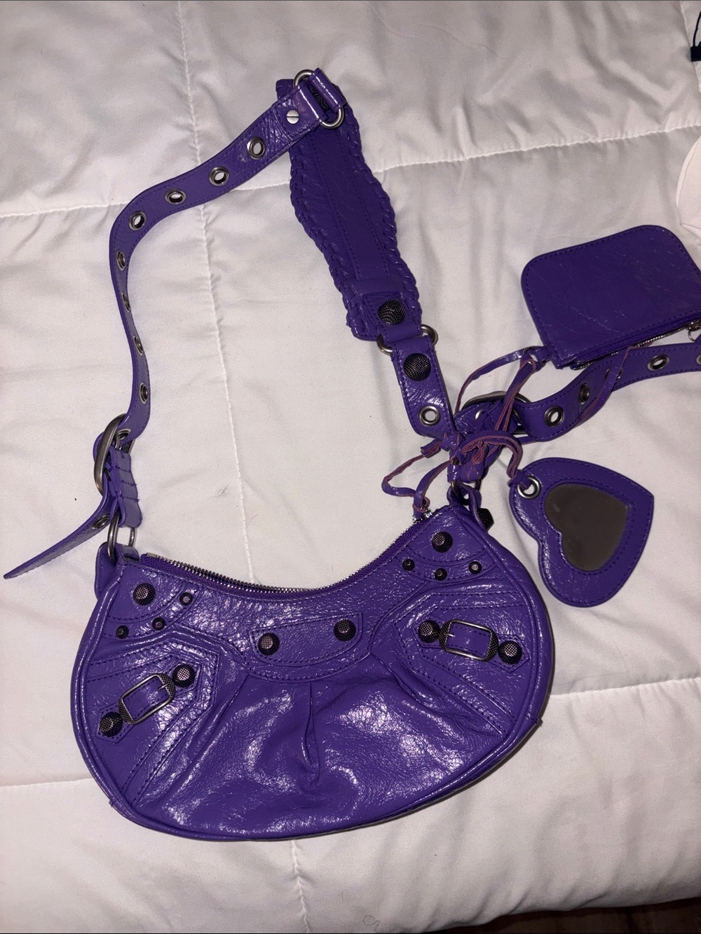 Balenciaga Purple Leather Crossbody Bag with Heart Charm